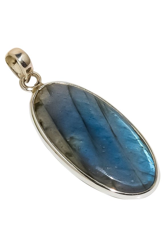 Canadian Labradorite Solid 925 Sterling Silver Pendant Size 1.58"Natural Pendant, Blue Pendant, 925 Silver Pendant, Labradorite Pendant, Oval Pendant