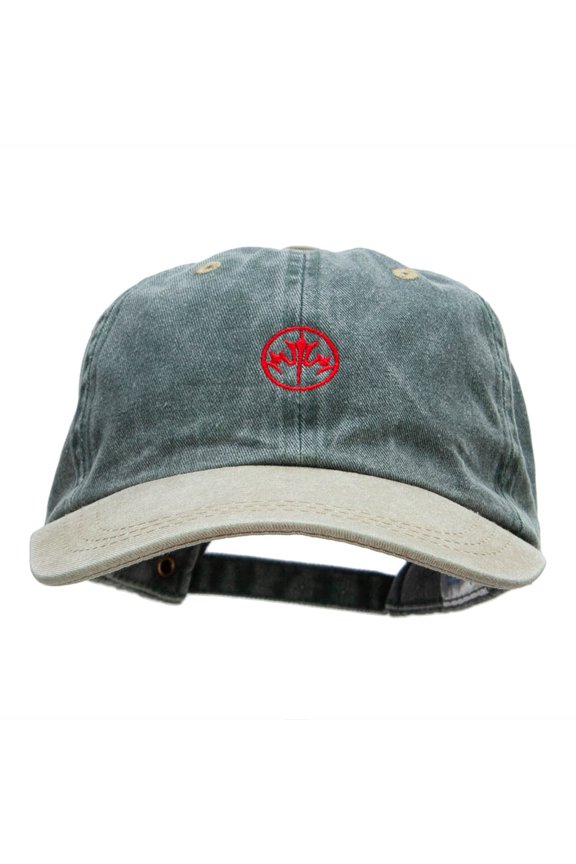 Canadian Leaf Embroidered Pigment Dyed Wash Caps - Spruce Khaki OSFM