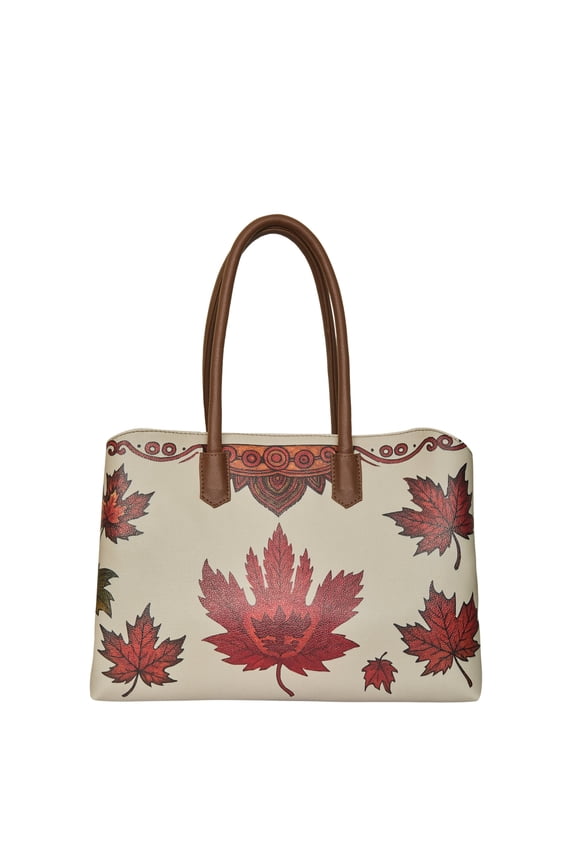 Canadian Leaf Printed Vegan Leather Carryall Tote Bag for Women Top Handle Handbag, Shoulder Bag for Work, Office, Travel & Daily Use