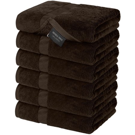Canadian Linen Imperial Economy 6 Pack Dark Brown Hand Towels for Bathroom 16"x27" inches 100% Terry Cotton Thin Towels Lightweight Quick Dry Towel for Gym, Shower, Hotel, Bath and Spa
