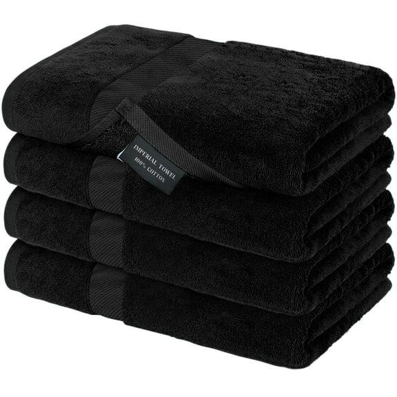 Canadian Linen Economy Bath Towel Set, 4 Pack, 27”x54” 100% Cotton Color Terry Towels Soft Absorbent Lightweight Quick Dry Bathroom Towels for Hotel Motel Spa Hair Salon Gym Massage Spa Pool, Black