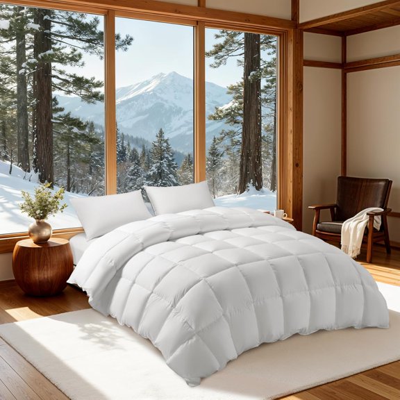 Canadian Luxury Goose Down Comforter Queen Size, 75% Goose Down 850+ Fill Power Duvet with 1200TC 100% Cotton Shell All Season Bedding Comforter, Soft Duvet Insert (90"X90",White)