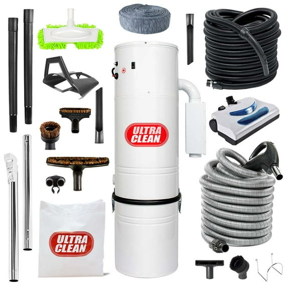 Canadian Made Central Vacuum Ultra Clean Unit 7,500 sq. ft. Electric Hose/Powerhead Attachments, Garage Kit & Accessories (35 ft, Direct Connect)