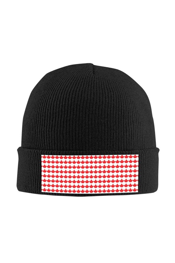Canadian Maple Leaf Flag Beanie Hat Men Women Warm Printed Cap Knit Beanies Hats Outdoor Winter Black