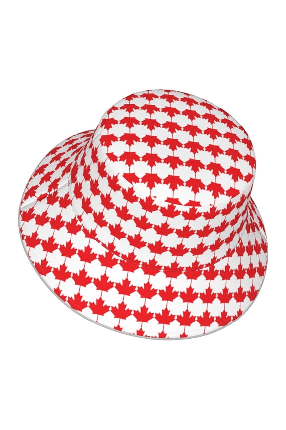 Canadian Maple Leaf Flag Bucket Hat Stripe Beach Fisherman Hats For Women Men Reversible Double-Side-Wear With Reflective