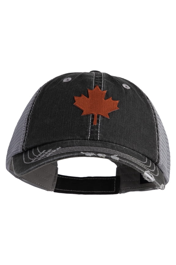 Canadian Maple Leaf Patched Low Profile Special Cotton Mesh Cap - Black OSFM