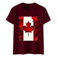 thumbnail image 1 of Canadian Maple Leaf Women's Casual Graphic Tees Short Sleeve Script Funny Canada Day T-Shirt Flag Themed Shirts Wine, M, 1 of 6