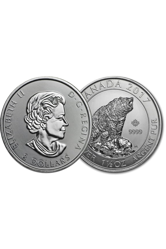 1.5 Oz Silver Grizzly Bear Bullion Coin, 38 mm
