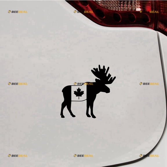 Canadian Moose Flag Canada Sticker Decal Vinyl - 2 Pack Black 4" - For Car Boat Laptop Cup No Background Die-cut