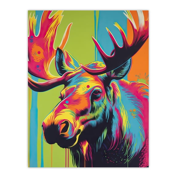 Canadian Moose Painting Vibrant Portrait Modern Artwork Unframed Wall Art Print Poster Home Decor Premium