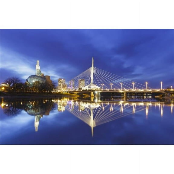 Canadian Museum for Human Rights & Esplanade Riel Bridge Reflected in The Red River - Winnipeg Manitoba Canada Poster Print - 38 x 24 in. - Large