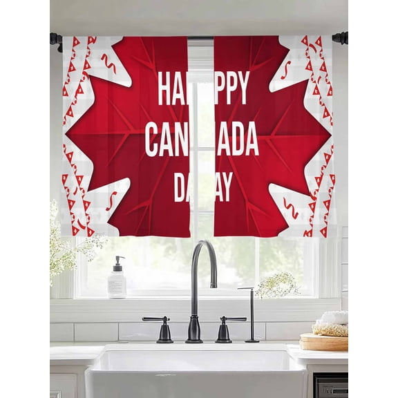 Canadian National Day Chiffon Sheer Curtains 45 Inches Long Red Maple Leaf Rod Pocket Window Curtains Voile Drapes Curtains for Living Room Bedroom,2 Panels
