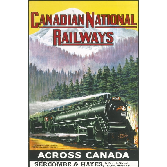 Art.com Canadian National Railways Poster Showing a Steam Engine Train in Canada Photographic Print, 12" x 18"