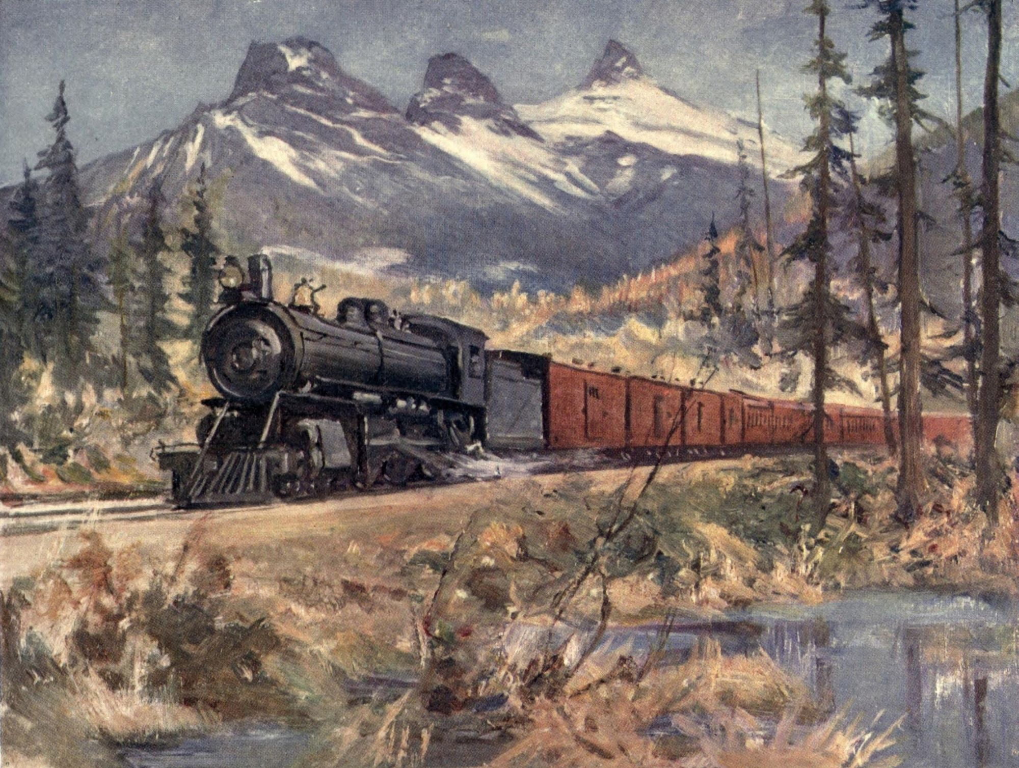 Canadian Pacific Railway 1915 Three Sisters Rockies Canvas Art - Unknown (24 x 36)