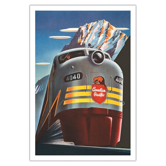 Canadian Pacific Railway Company - CP FP9A 4040 Diesel Locomotive Train - CPR Logo Beaver Shield - Vintage Travel Poster by Peter Ewart c.1950 - Fine Art Matte Paper Print (Unframed) 30x44in