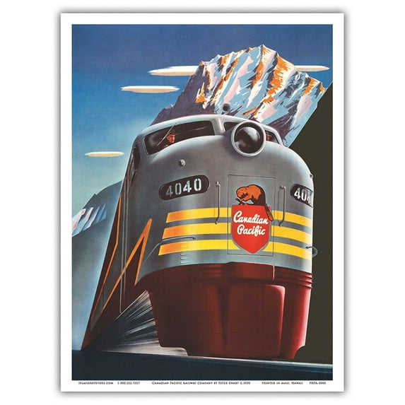 Canadian Pacific Railway Company - CP FP9A 4040 Diesel Locomotive Train - CPR Logo Beaver Shield - Vintage Travel Poster by Peter Ewart c.1950 - Master Art Print (Unframed) 9in x 12in