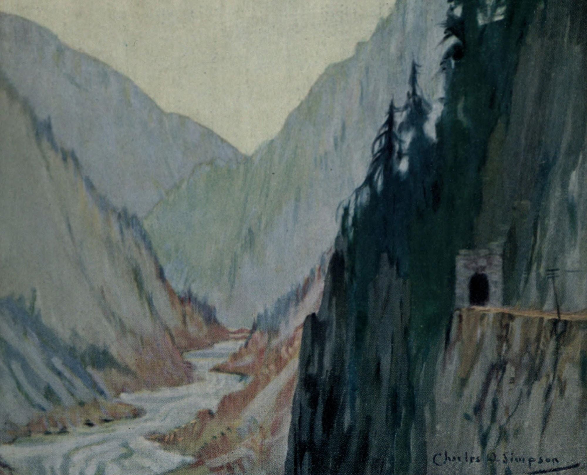 Canadian Pacific Rockies 1900 Fraser Canyon Canvas Art - CW Simpson (24 x 36)