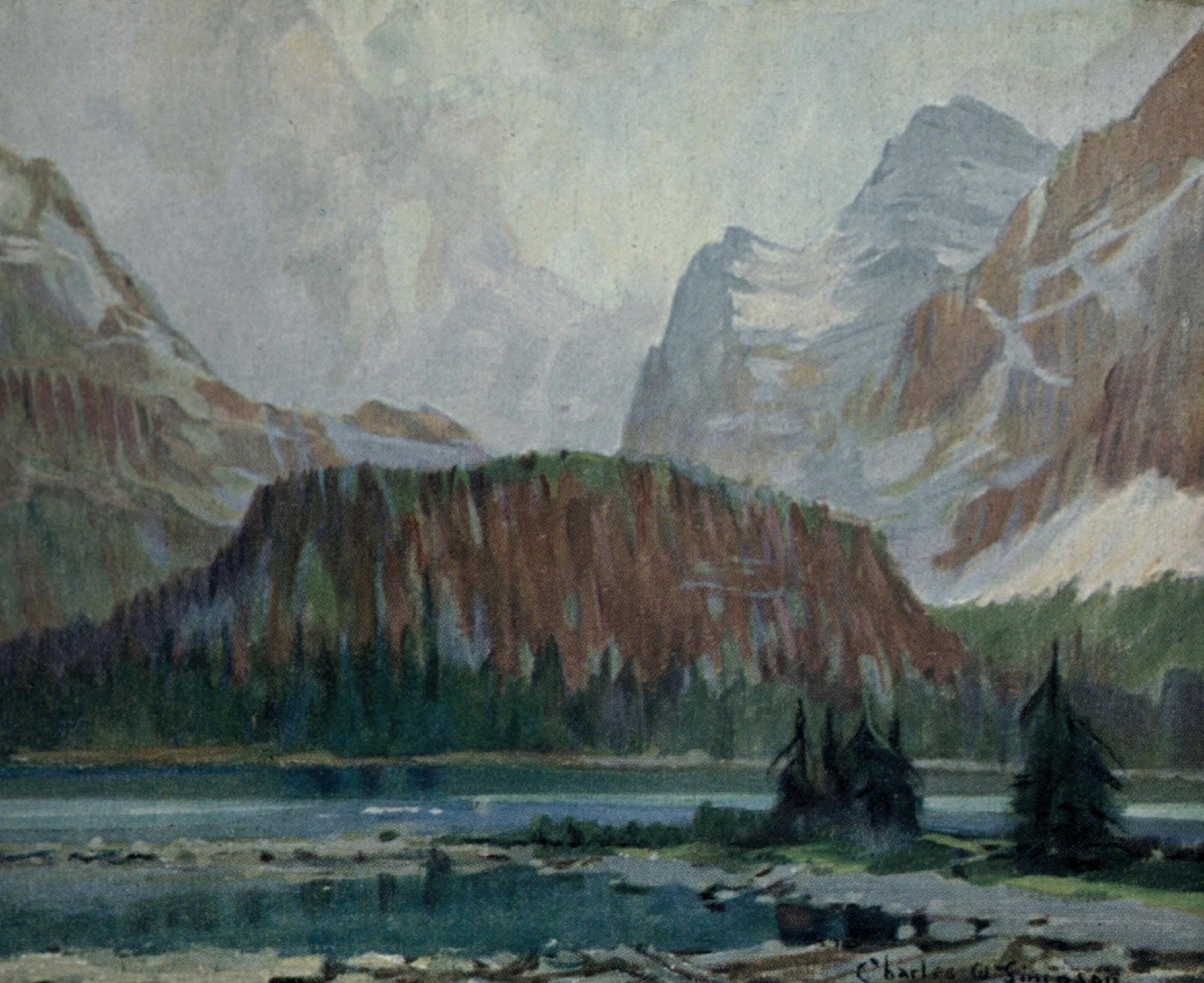 Canadian Pacific Rockies 1900 Lake OHara Canvas Art - CW Simpson (24 x 36)