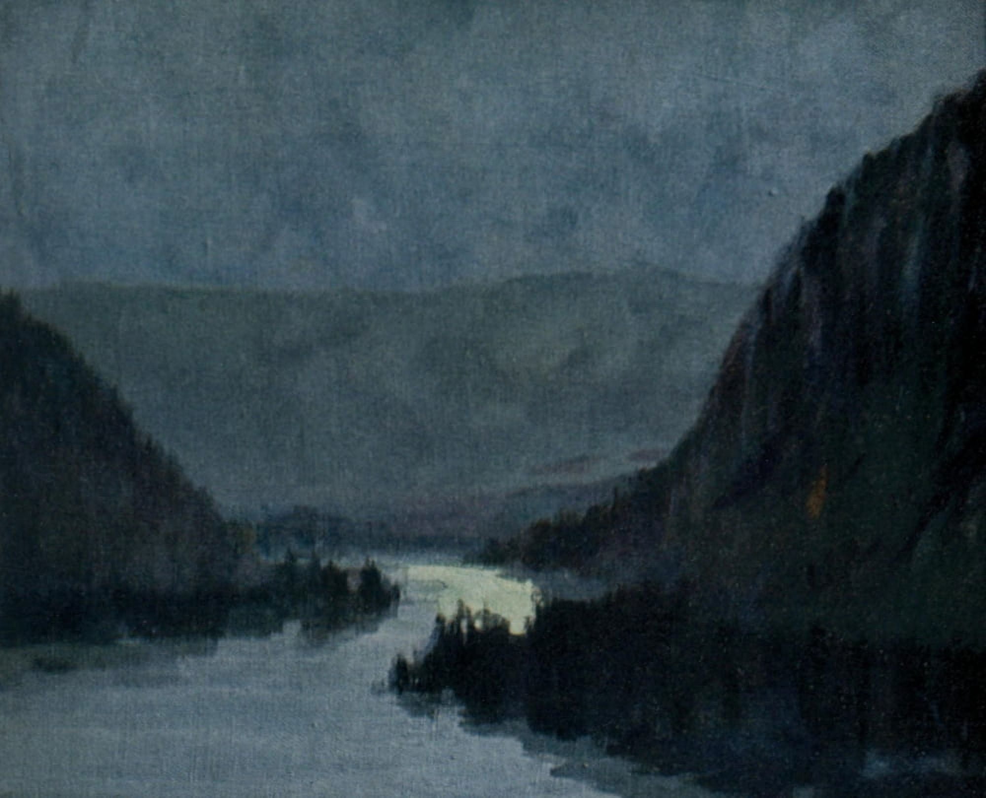 Canadian Pacific Rockies 1900 Moonlight on the Bow River Canvas Art - CW Simpson (24 x 36)