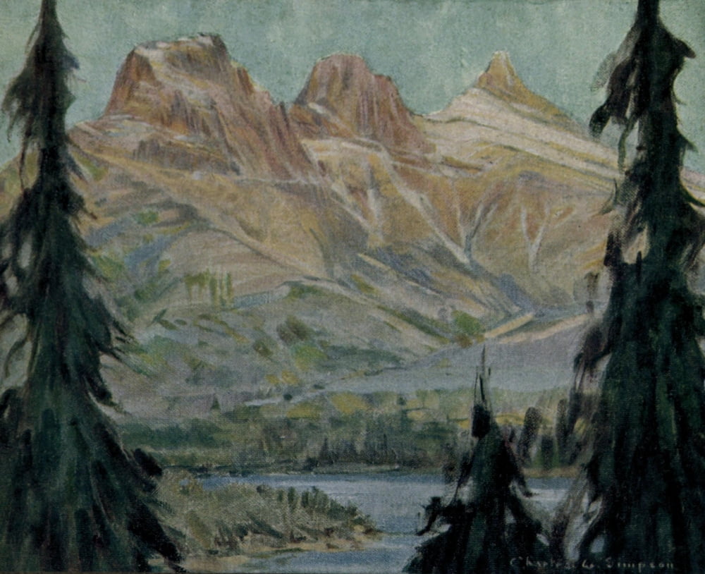 Canadian Pacific Rockies 1900 Three Sisters Canmore Canvas Art - CW Simpson (24 x 36)