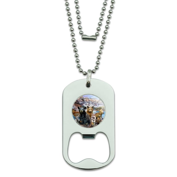 Canadian Rockies Mountain Range Animals Beer Wolf Moose Deer Military Dog Tag Bottle Opener Pendant