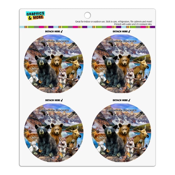 Canadian Rockies Mountain Range Animals Beer Wolf Moose Deer Refrigerator Fridge Locker Vinyl Circle Magnet Set