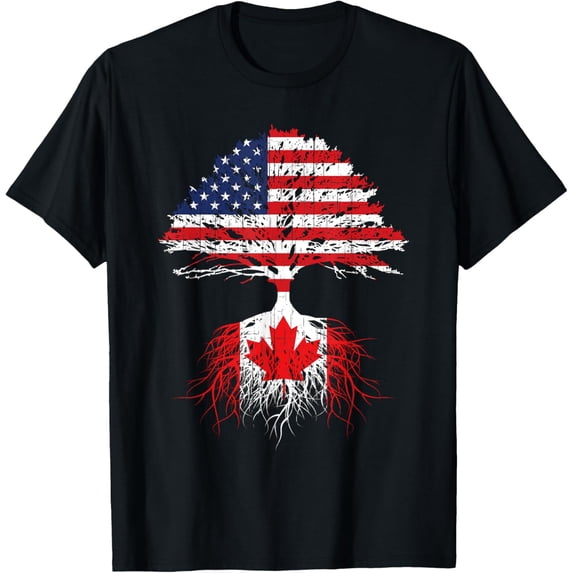 Canadian Roots American Grown Canada Flag Tshirt Men Women T-ShirtMen's and women's gift, black and white T-shirt, size: Extra large S-4XL