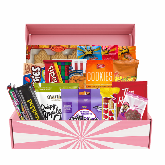 Canadian Snack Care Package - Snack Box with Cookies, Toffee, Sour Candy, Gummies, Crackers, and Many More, Gift Basket of Delicious Sweets