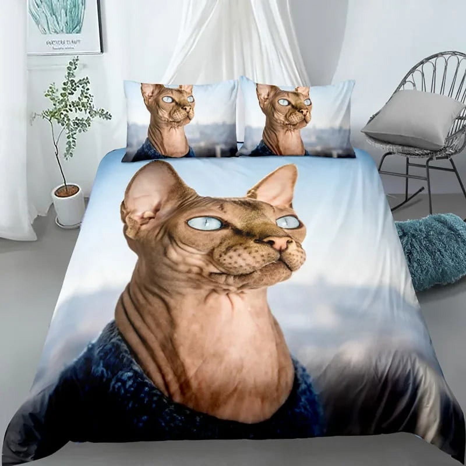 Canadian Sphynx Cat Duvet Cover Lovely Pet Kitty Bedding Set Kids Teens