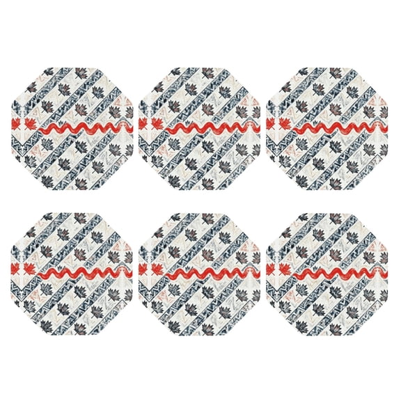 Canadian Symbol Maple Leaf Pattern Leather Coasters for Drinks Perfect for Living Room, Kitchen, or Outdoor Use Set of 6 Octagon
