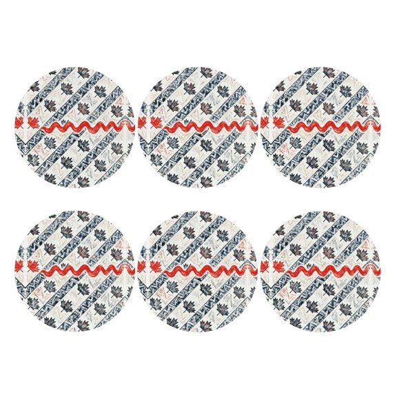 Canadian Symbol Maple Leaf Pattern Leather Coasters for Drinks Perfect for Living Room, Kitchen, or Outdoor Use Set of 6 Round Shape