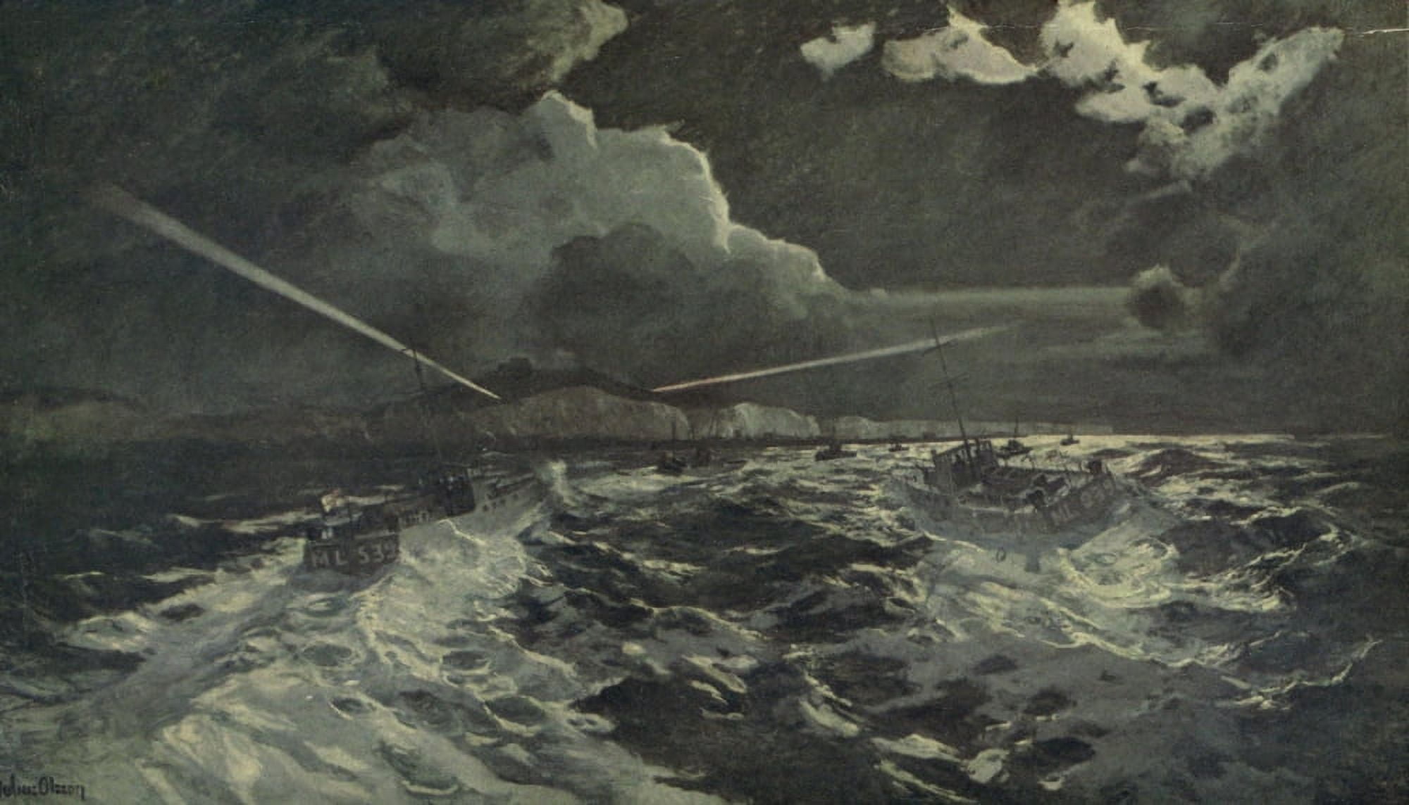 Canadian War Memorials c1919 Canadian ML boats entering Dover Canvas Art - J Olsson (24 x 36)