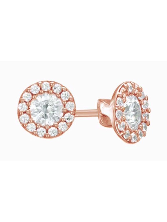 Canadian White Natural Diamond Stud Earrings In 14K Solid Rose Gold (0.38 Ct)