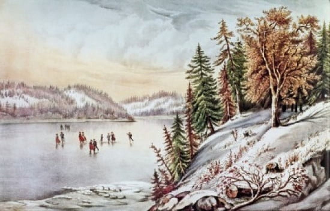Canadian Winter Scene Currier & Ives (1834-1907 American) Lithograph Canvas Art - Currier and Ives (24 x 36)