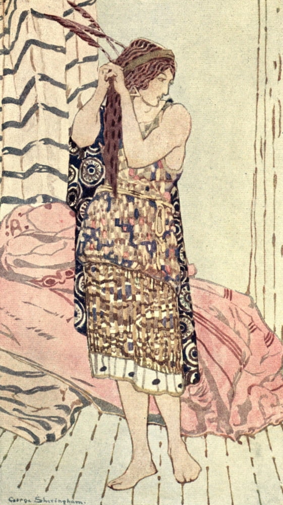 Canadian Wonder Tales 1918 Woman fixing hair Canvas Art - George Sheringham (24 x 36)