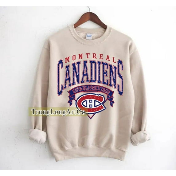 Canadiens Hockey Sweatshirt Crewneck, Vintage Canadiens shirt, Montreal Hockey Fan shirt, Hockey Tee, Canadiens Sweatshirt,Sand Color,Size L
