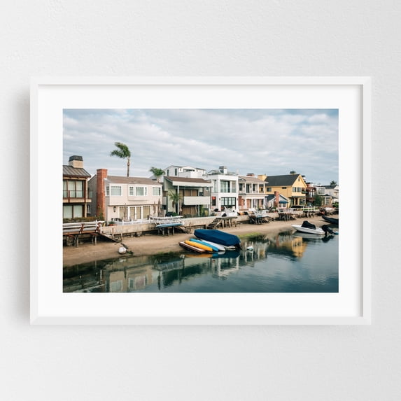 Canal, Balboa Island - Newport Beach California Photography White Framed Wall Art Print 20 x 30 inches
