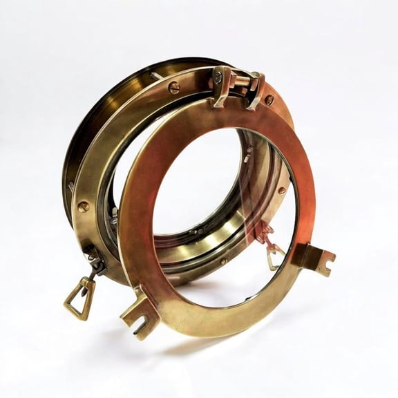 Canal Boat Aluminium 15" Porthole Window Gold Antique Finish Door Glass Nautical Porthole Decor Nautical Ship Gift for Christmas Halloween Aluminum Porthole/Round Mirror Wall Home Decor