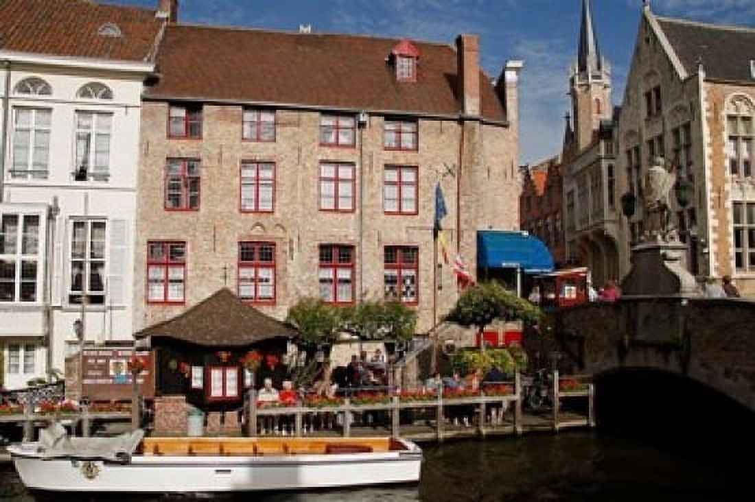 Canal Caf Bruges Belgium Canvas Art - Kymri Wilt DanitaDelimont (36 x 24)