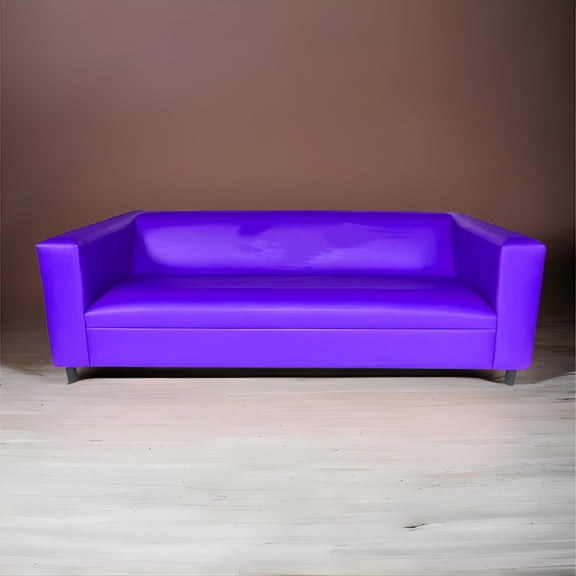 Canal Faux Leather Sofa, Modern 3-Seater Sofas Couches for Living Room, Bedroom, Office, and Apartment with Solid Wood Frame, Purple