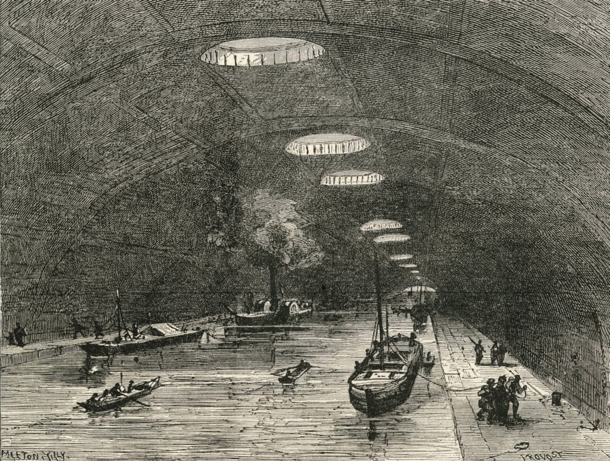 Canal Saint Martin Paris France Passing Under The Eastern Part Of The City In The 19Th Century From French Pictures By The Rev Samuel G Green Published 1878 Canvas Art - Ken Welsh Design Pics (16 x 1