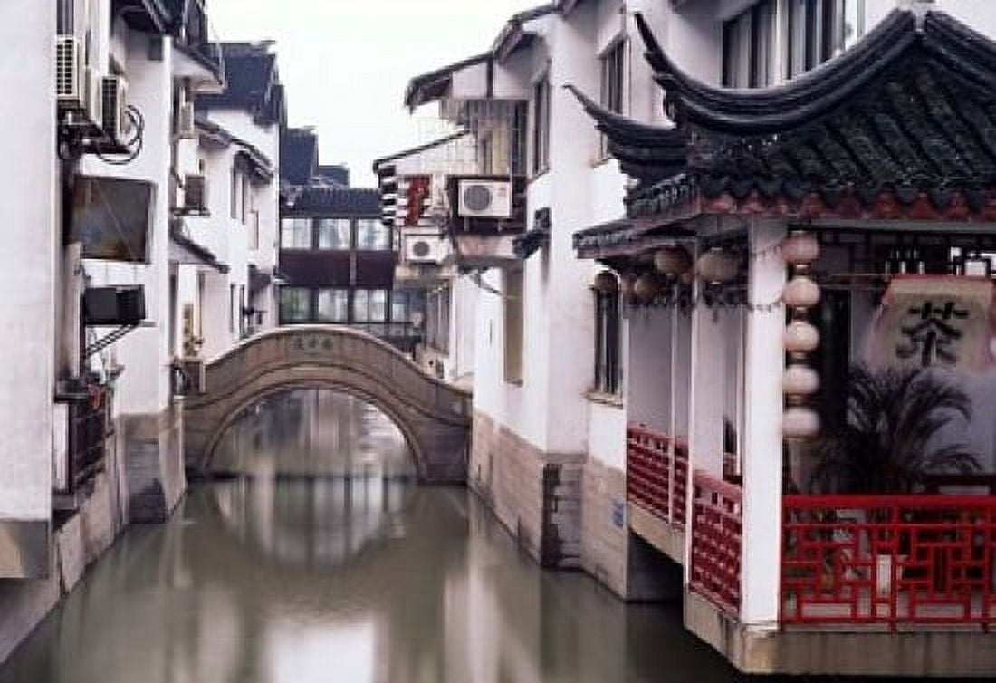 Canal Seperates White Ming Buildings Suzhoul Jiangsu China Canvas Art - Charles Crust DanitaDelimont (17 x 12)