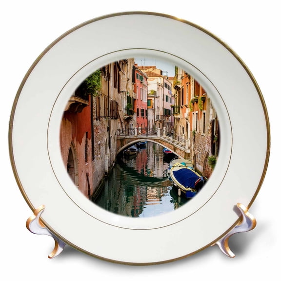 3dRose, Canal and houses, bridge and boats. Venice, Veneto, Italy, 8 inch Porcelain Plate