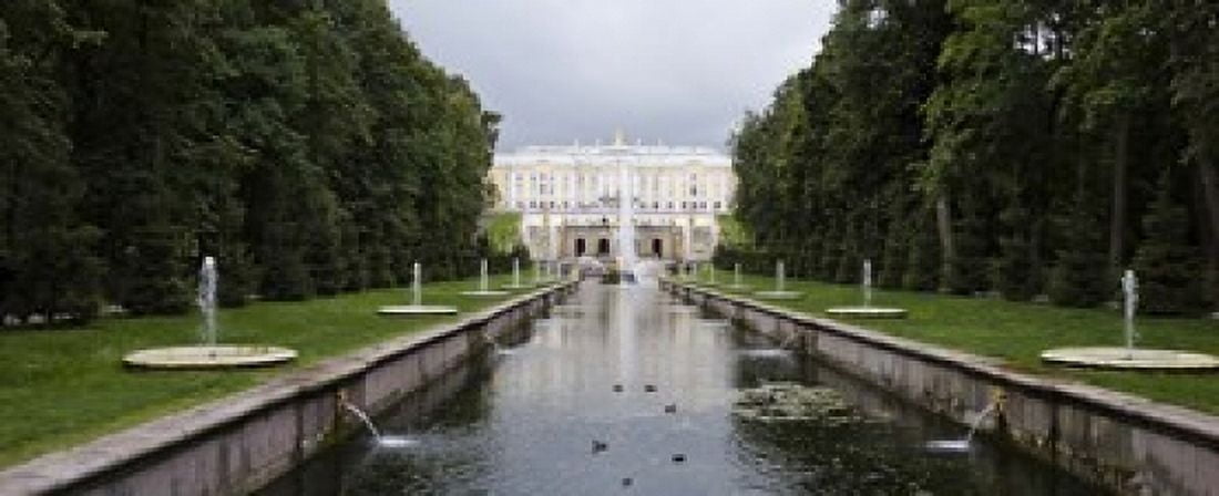 Canal at Grand Cascade at Peterhof Grand Palace St Petersburg Russia Canvas Art - Panoramic Images (15 x 6)