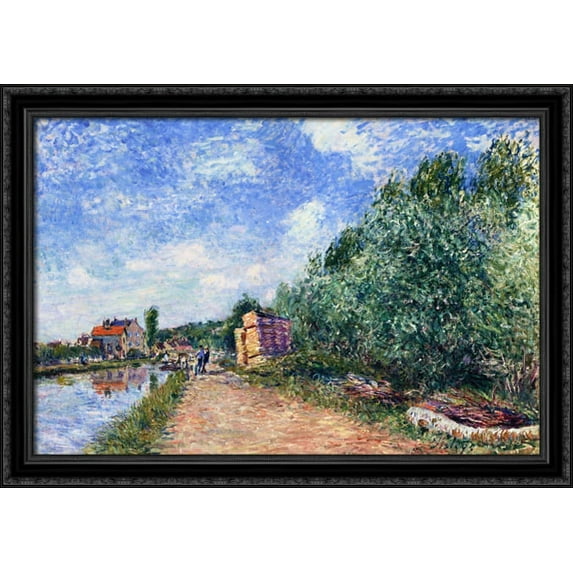 Canal du Loing Chemin de Halage 38x28 Large Black Ornate Wood Framed Canvas Art by Alfred Sisley