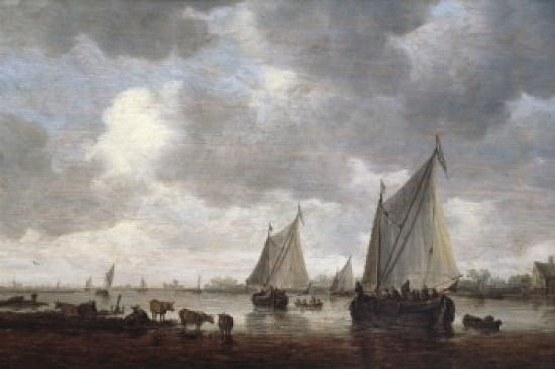 Canal in Holland by Jan van Goyen painted image (1596-1656) Canvas Art - Jan van Goyen (24 x 36)