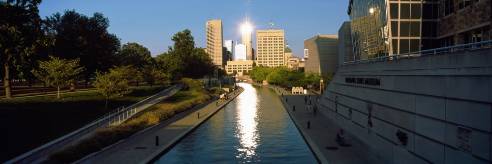 Canal in a city Indianapolis Canal Walk Indianapolis Indiana USA Canvas Art - Panoramic Images (27 x 9)