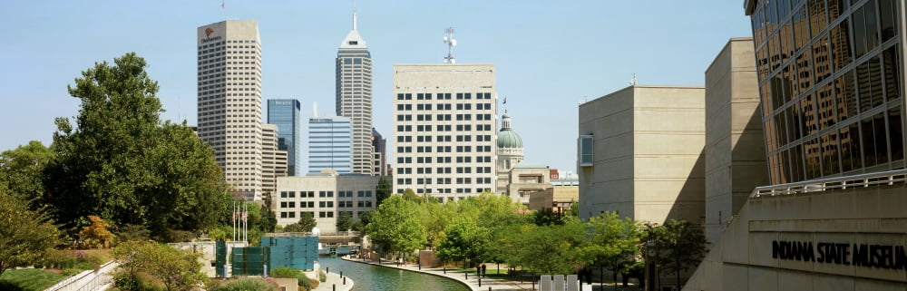Canal in a city Indianapolis Canal Walk Indianapolis Indiana USA Canvas Art - Panoramic Images (27 x 9)