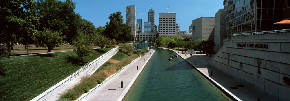 Canal in a city Indianapolis Canal Walk Indianapolis Indiana USA Canvas Art - Panoramic Images (35 x 12)