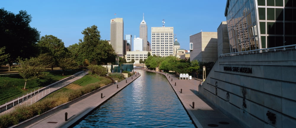 Canal in a city Indianapolis Canal Walk Indianapolis Indiana USA Canvas Art - Panoramic Images (36 x 12)